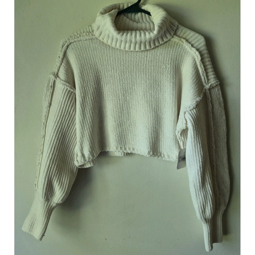 Altar'd State Women's XXS Cropped Oversized Sweater Turtleneck Chunky Soft Cream